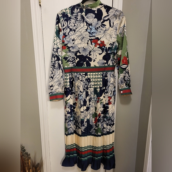 Dalia Macphee Tie Neck Printed Midi Dress Size Medium - Picture 12 of 16